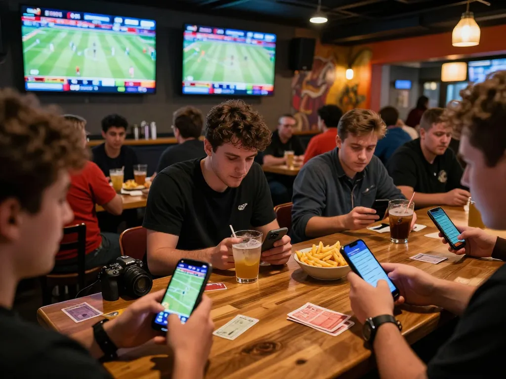 Engaging moment at a sports bar with fans placing wagers on xoso 66 mobile apps