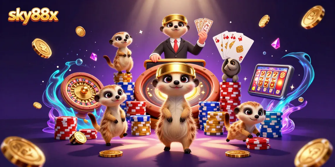 Engage in thrilling casino action at sky88x with vibrant meerkat characters and dynamic gaming elements.