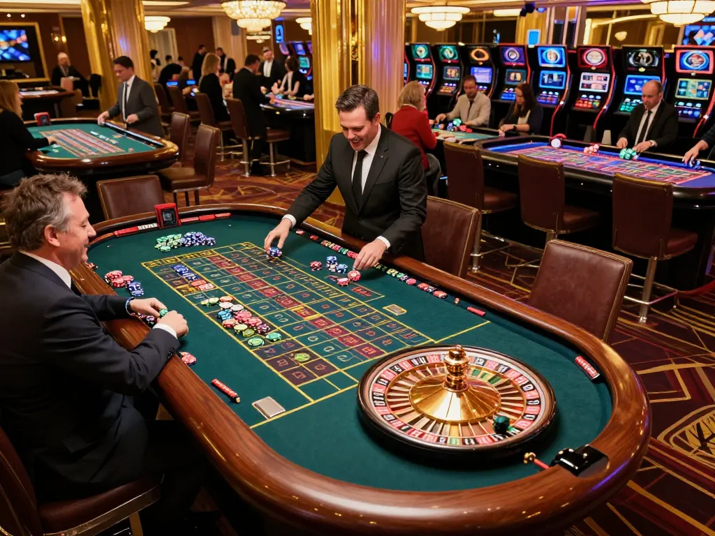 Players enjoy a thrilling game of roulette at 789Win casino, showcasing vibrant atmosphere and betting excitement.