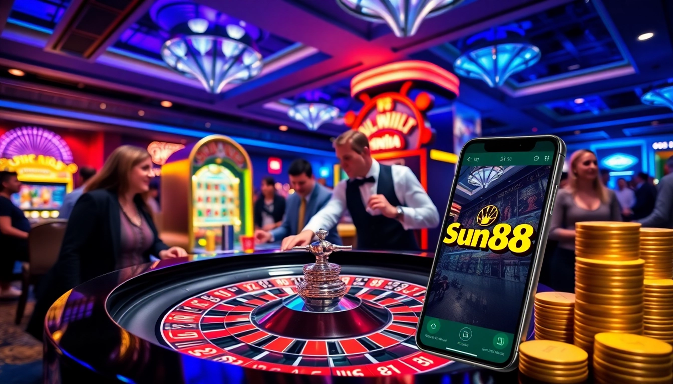 Experience the thrill of gaming with the sun88 apk, as players engage at a vibrant casino table.