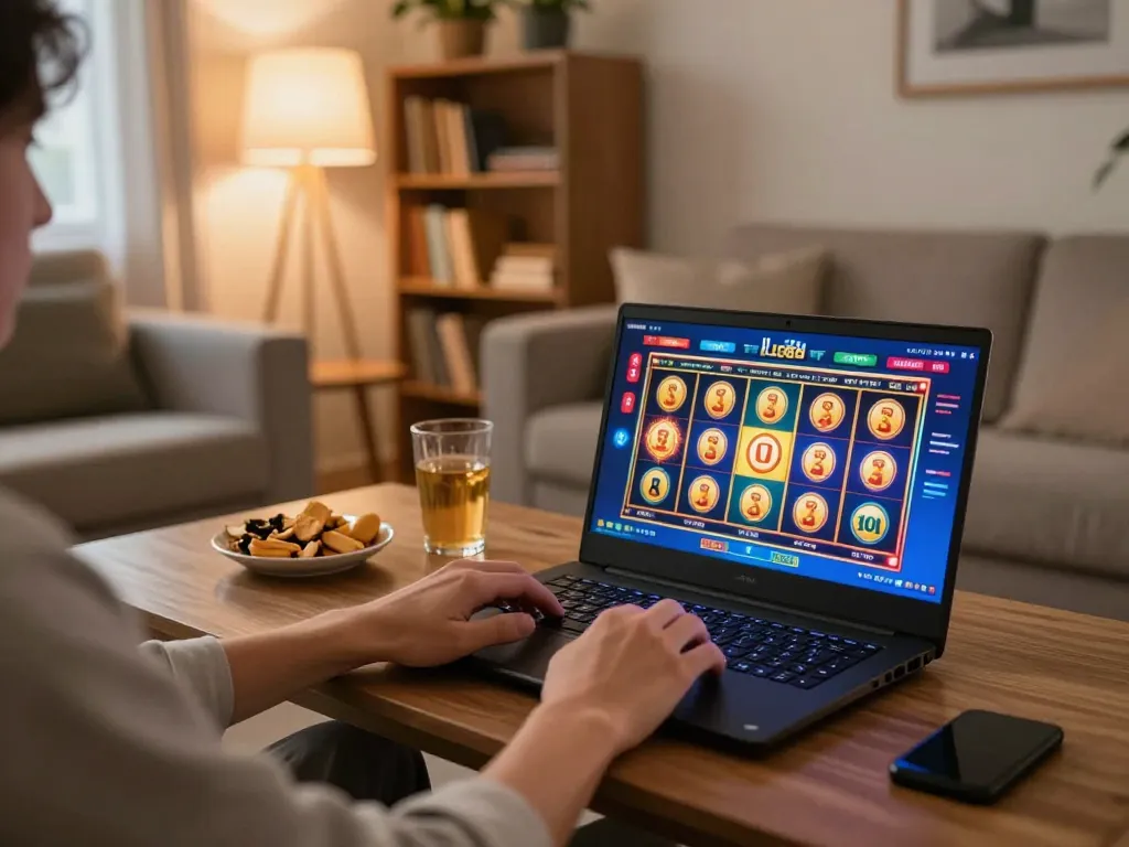 Engaging in thrilling LC88 online casino gameplay while enjoying a cozy home atmosphere.
