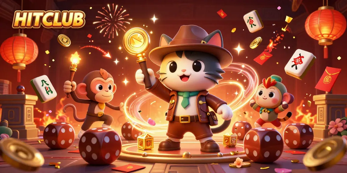 Engage with HITCLUB's thrilling casino adventure featuring an explorer cat and vibrant symbols.