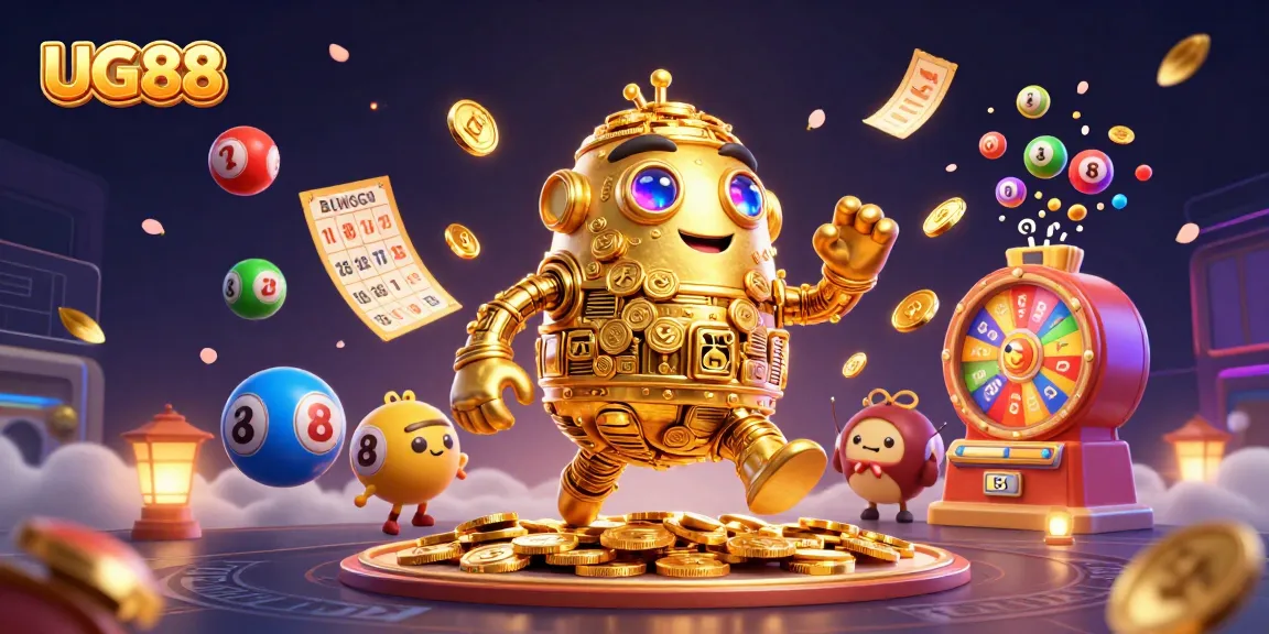 Experience thrilling gameplay at UG88 with golden golem and vibrant lottery elements in action.
