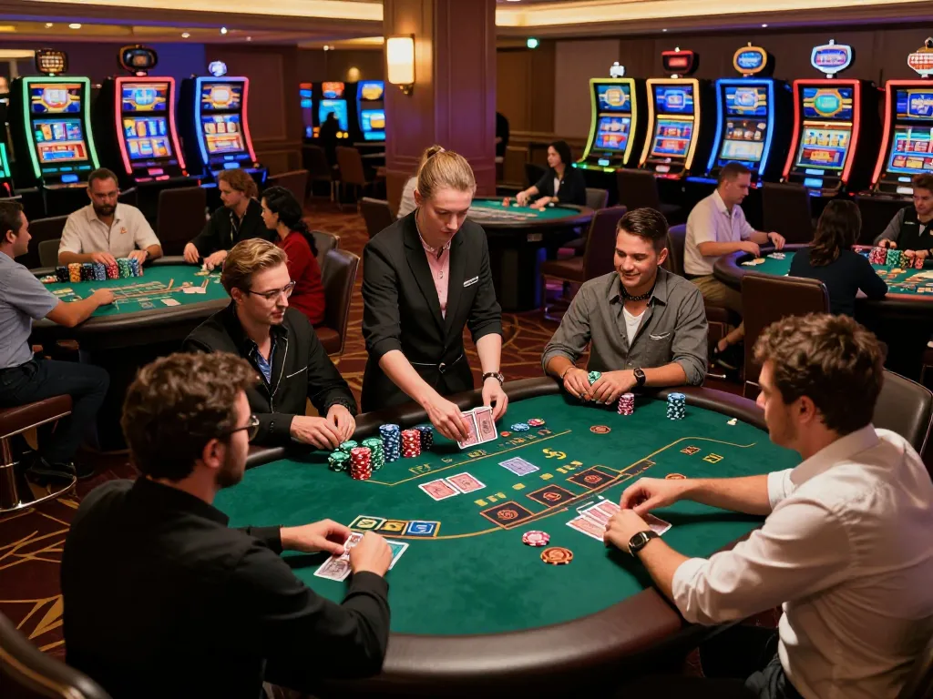 Engaged players at DH88 blackjack tables, highlighting thrilling casino gameplay and vibrant atmosphere.