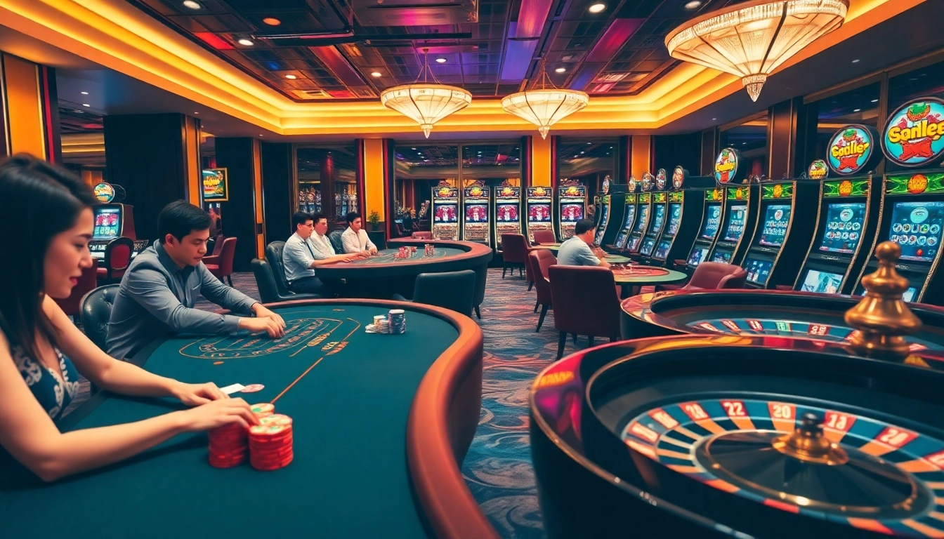 Hitclub's luxurious casino gaming room with vibrant gaming tables and slot machines.