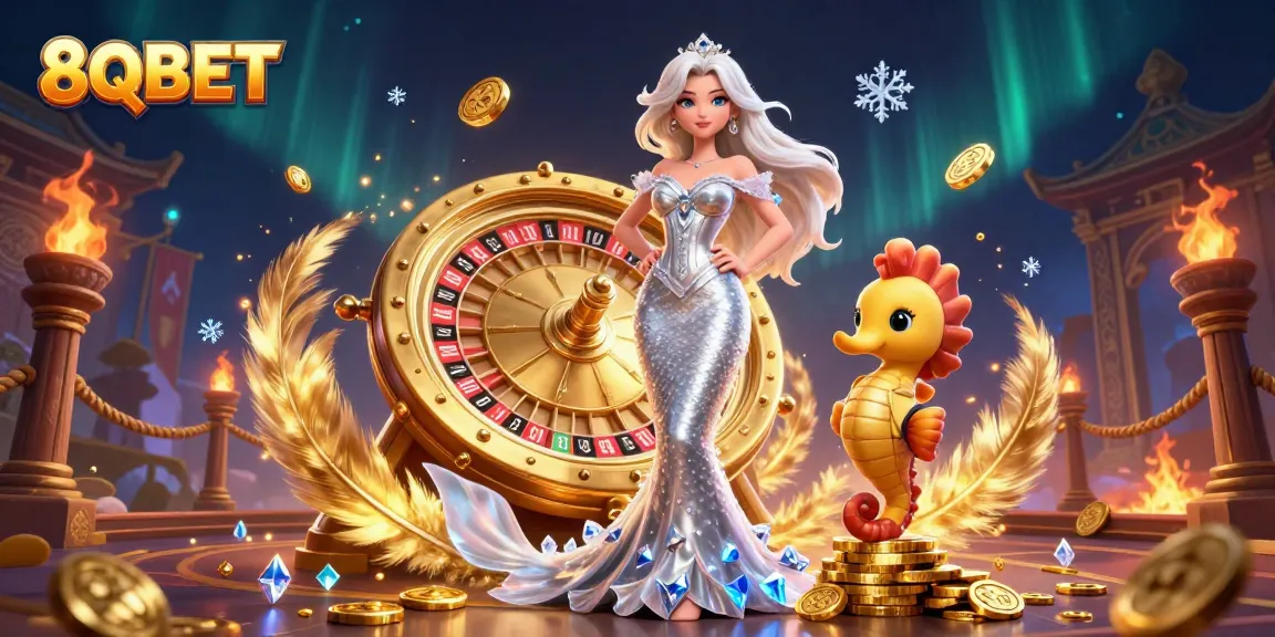 Experience the excitement of 8QBET with a stunning roulette scene and dynamic casino elements.