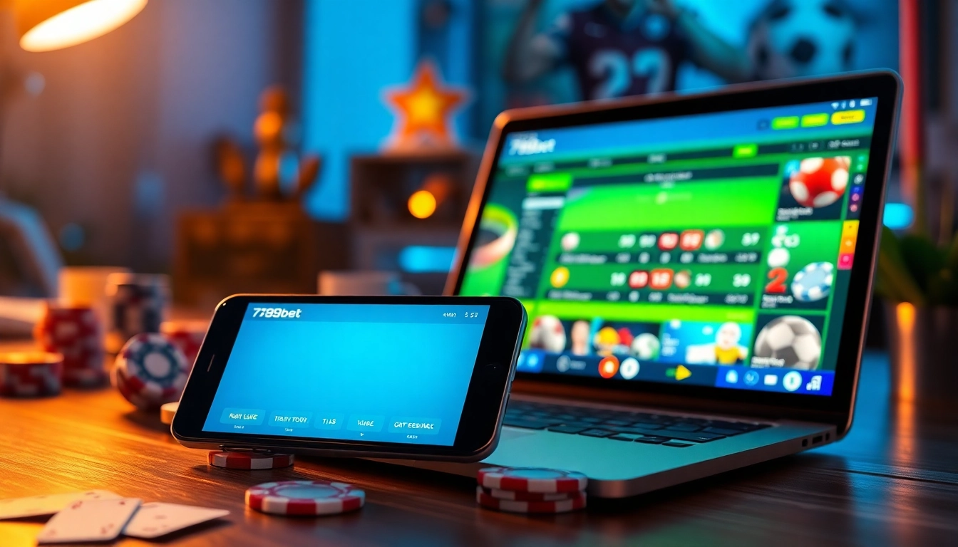 Engaging online betting scene featuring 789bet on smartphones and laptops.