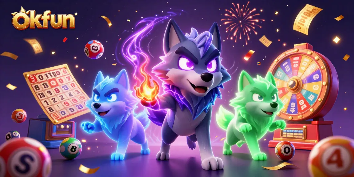 Engage with vibrant okfun lottery games featuring animated colorful balls and celebratory flames.