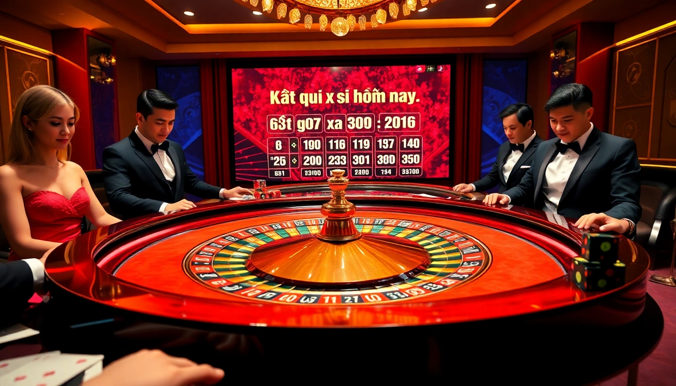 Kết quả xổ số hôm nay showcased on an exciting casino scene with a roulette table and vibrant chips.