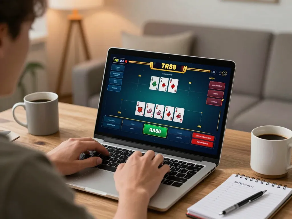Player engaging in TR88 live dealer blackjack experience online, showcasing interactive gameplay.