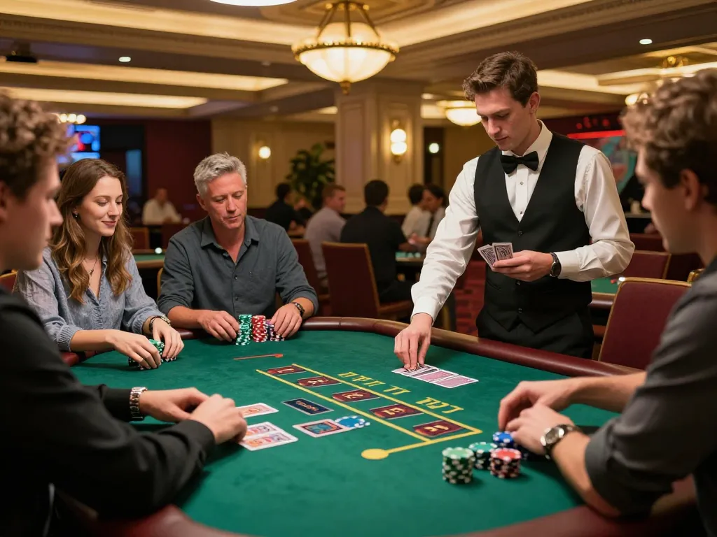 Players at the hit club blackjack table strategizing their moves for an exciting gaming experience.