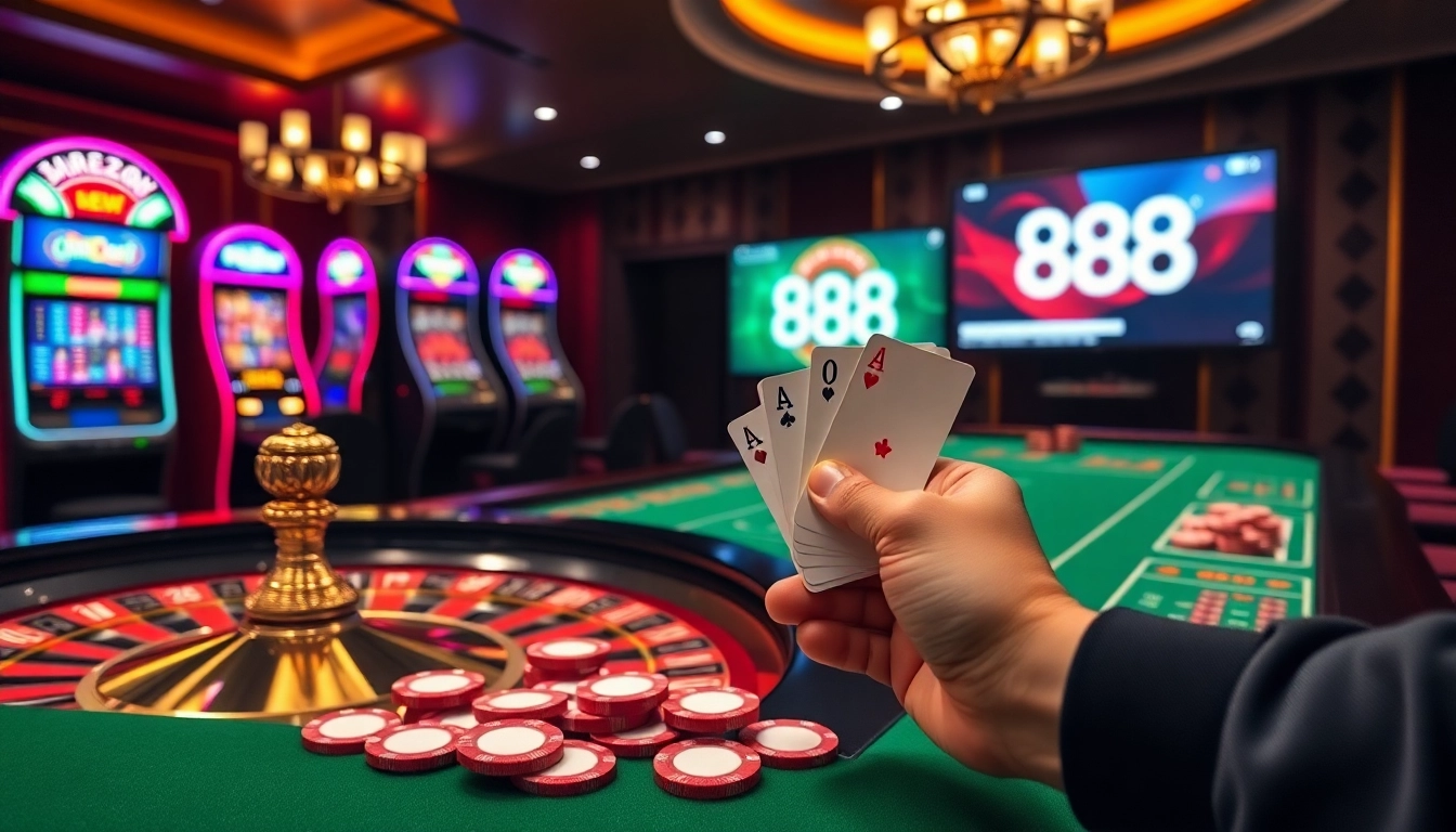 Winning moments at 888b casino with vibrant slots and poker excitement.