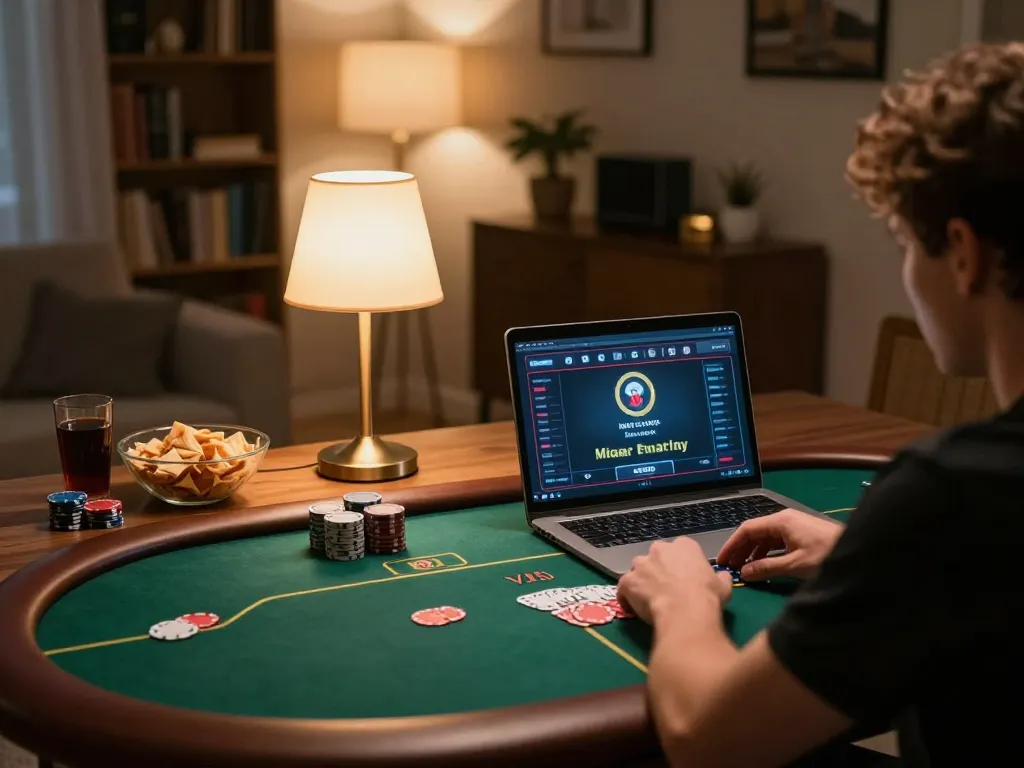 Engaging in high-stakes poker gameplay on Sunwin's online platform at home, creating a relaxed yet competitive atmosphere.