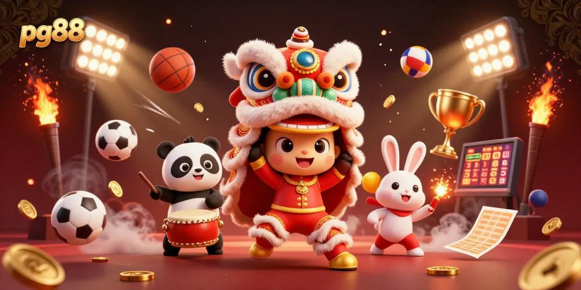 Engage with pg88's thrilling online casino experience featuring dynamic gambling elements and festive characters.