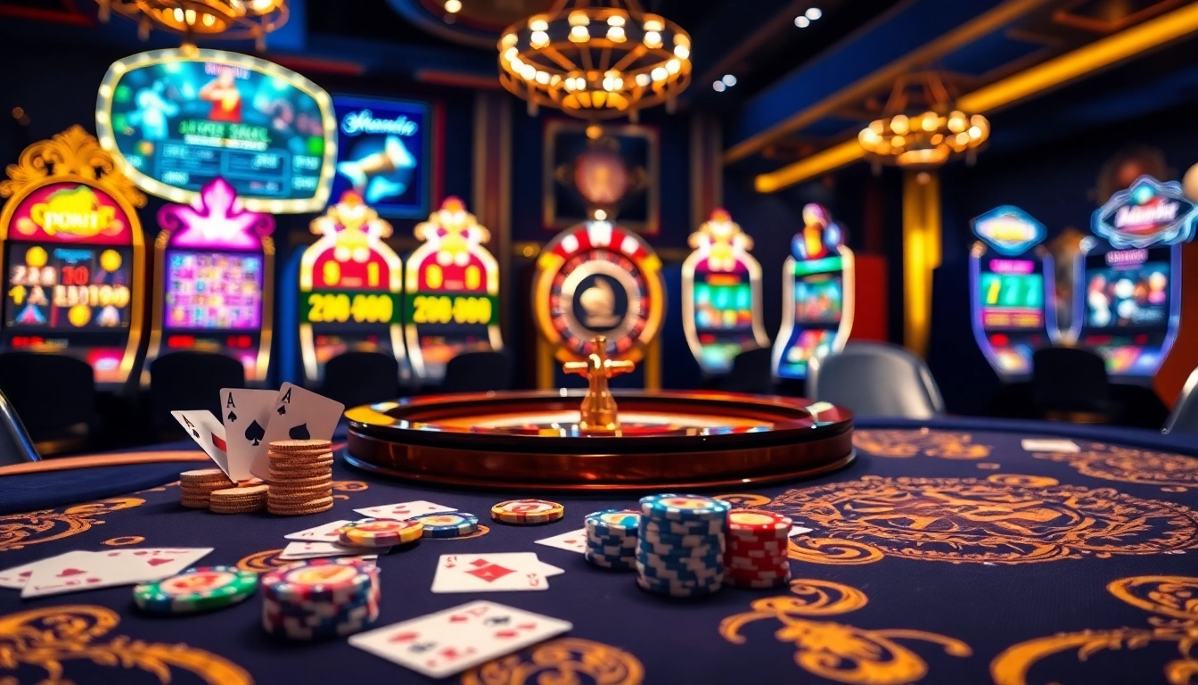 Experience thrilling games at nhà cái 58WIN with a vibrant casino table and bright slot machines.