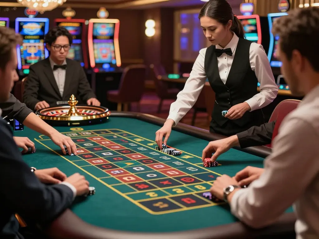 Players placing bets on a dynamic roulette table at NK88 casino, showcasing the excitement of winning.