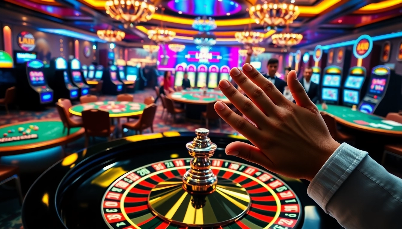 Experience thrilling gaming at l444, featuring vibrant casino tables and excited players.