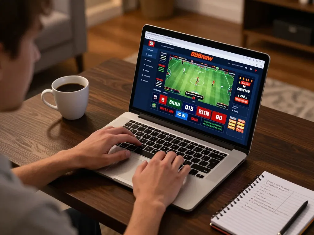 Placing bets on 888now.cfd online casino interface for strategic sports betting.