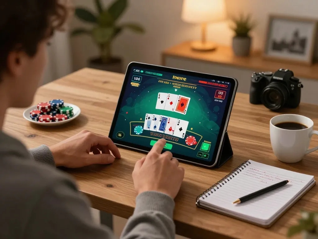 Playing blackjack on c168.com, a vibrant home gaming scene showcasing strategy and focus.
