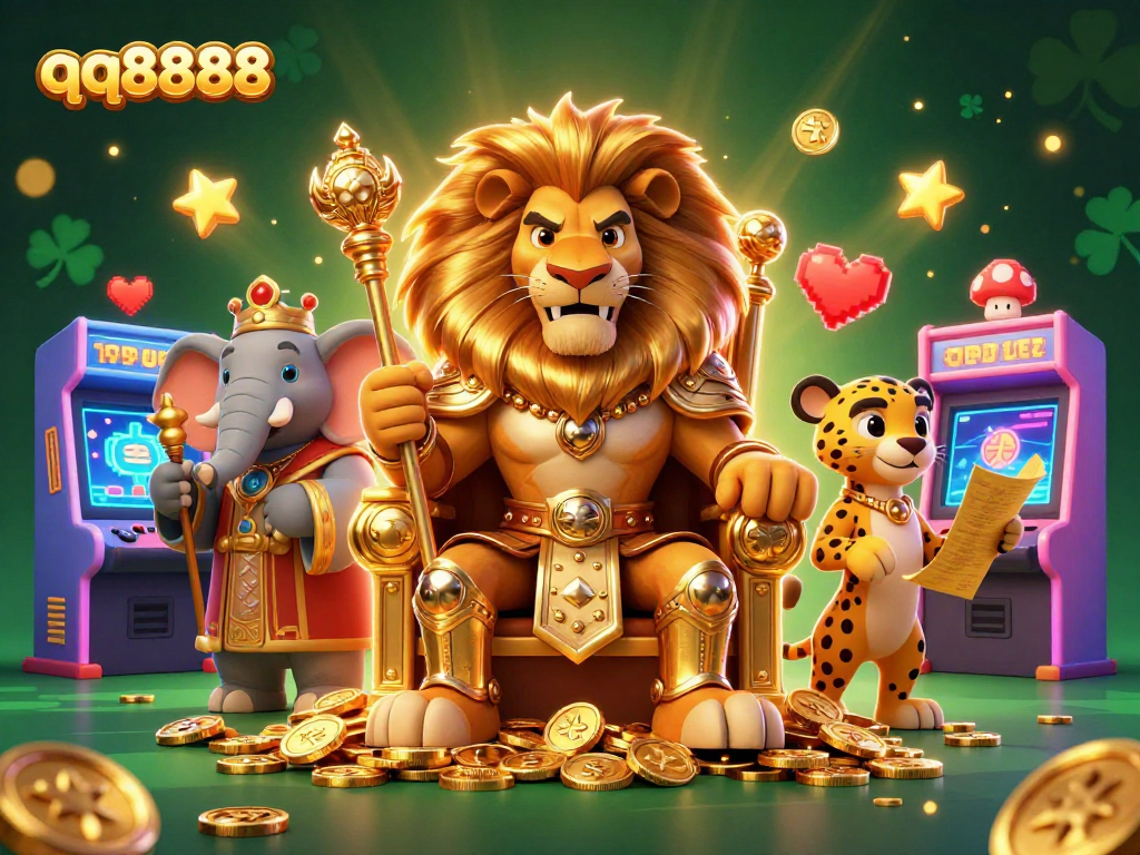 Experience the thrill of qq8888 with a vibrant casino-themed 3D illustration featuring exciting game elements.