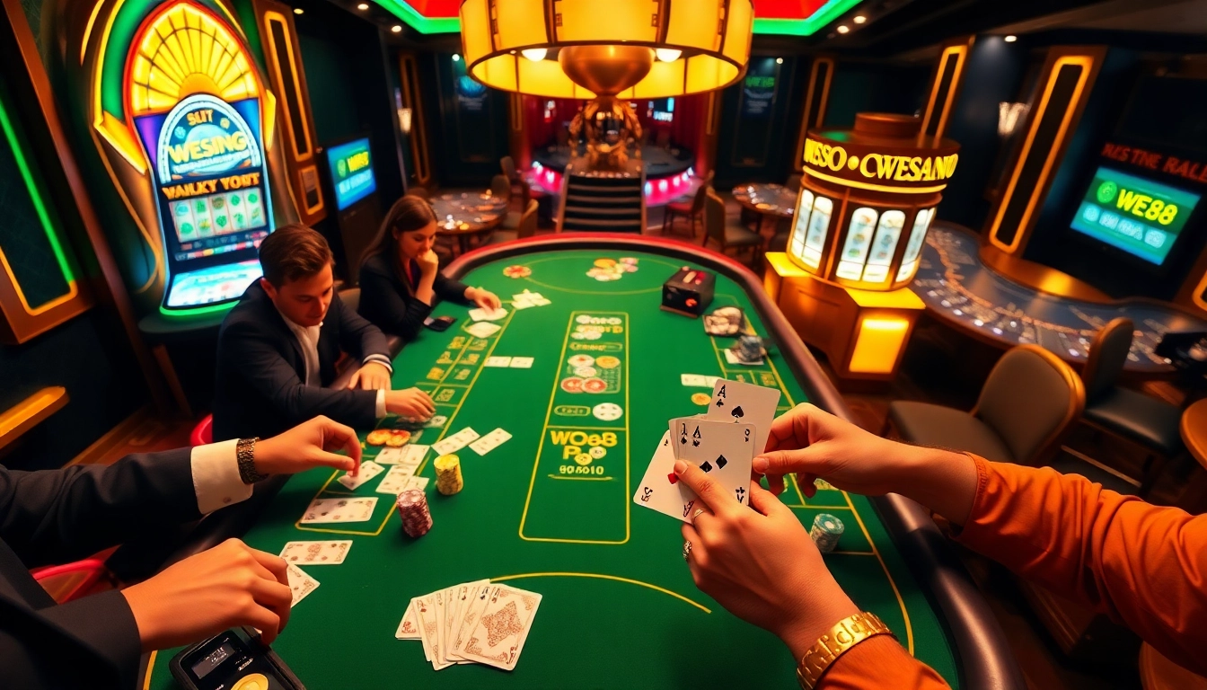 Exciting casino scene at WE88 with players betting at a vibrant gaming table.