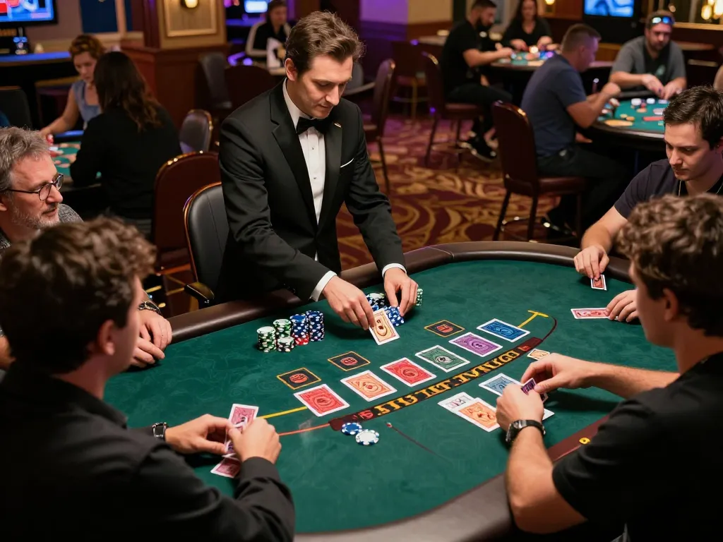 Au88 players engaged in a thrilling live dealer blackjack game, showcasing strategy and excitement in a stylish casino atmosphere.
