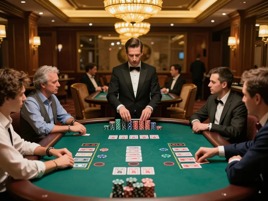Exciting baccarat game at xx88 casino with players focusing on dealer's cards and stacks of chips.