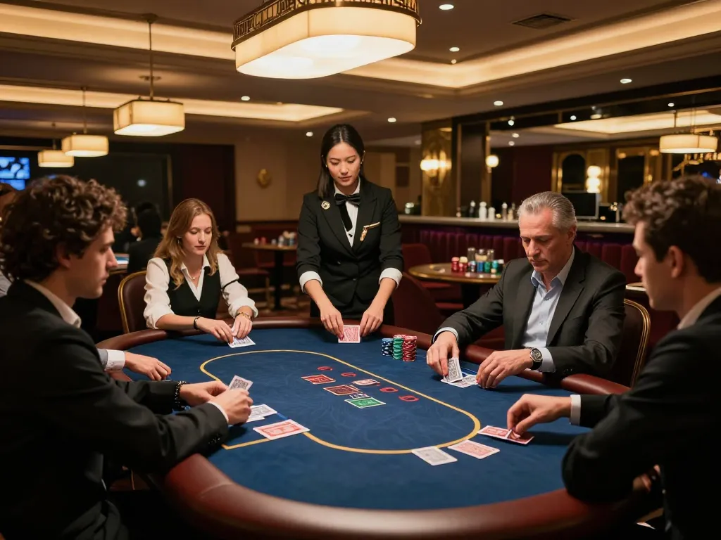 nk88 VIP gaming area with professional players engaging in poker, showcasing strategic gameplay in a luxurious casino