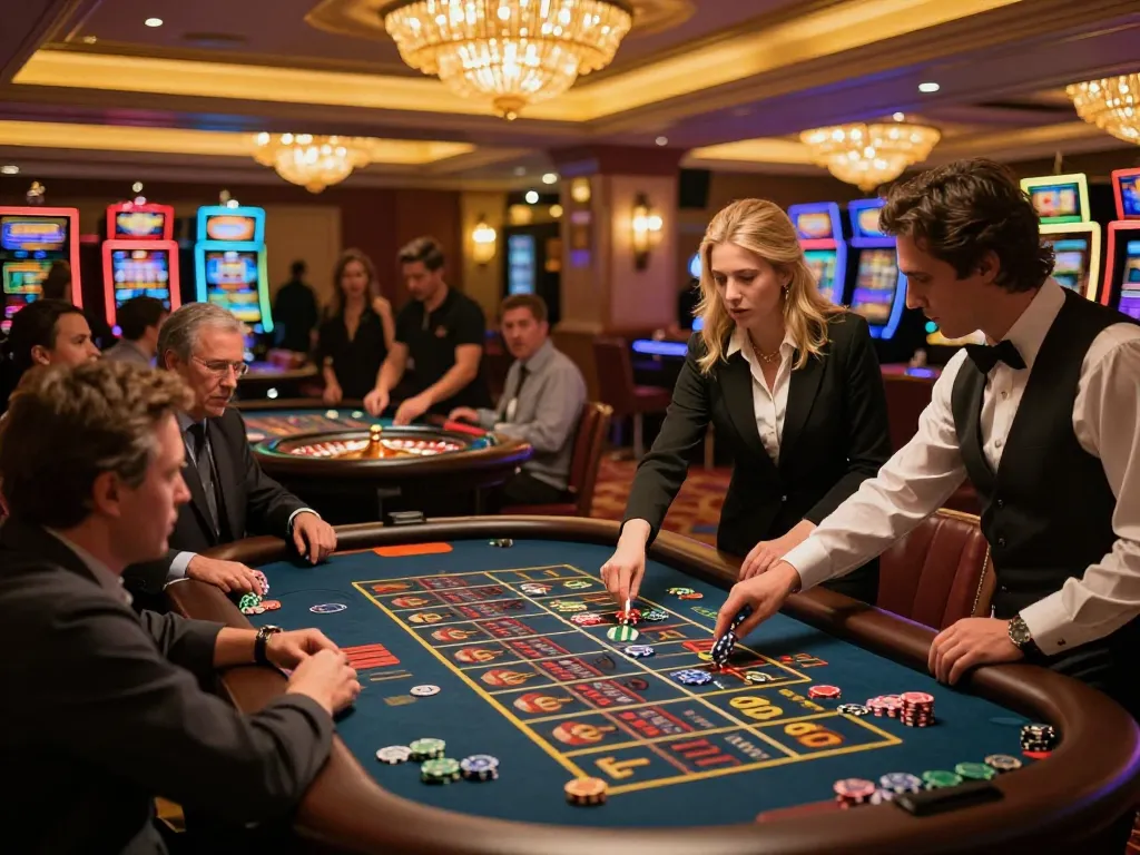 Experience the thrilling roulette action at go89's vibrant casino, where players engage in high-stakes bets under warm lighting.