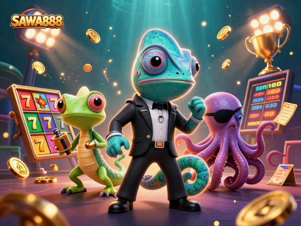 Play thrilling slots on SAWA888 with dynamic jackpot reels and colorful characters in action.