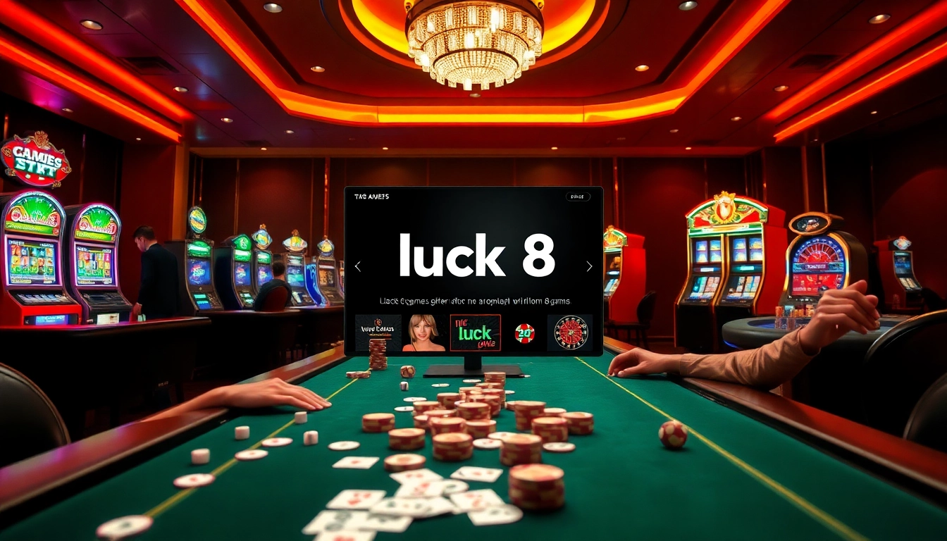 Engage in thrilling luck8 games with lively poker action at an upscale casino table.