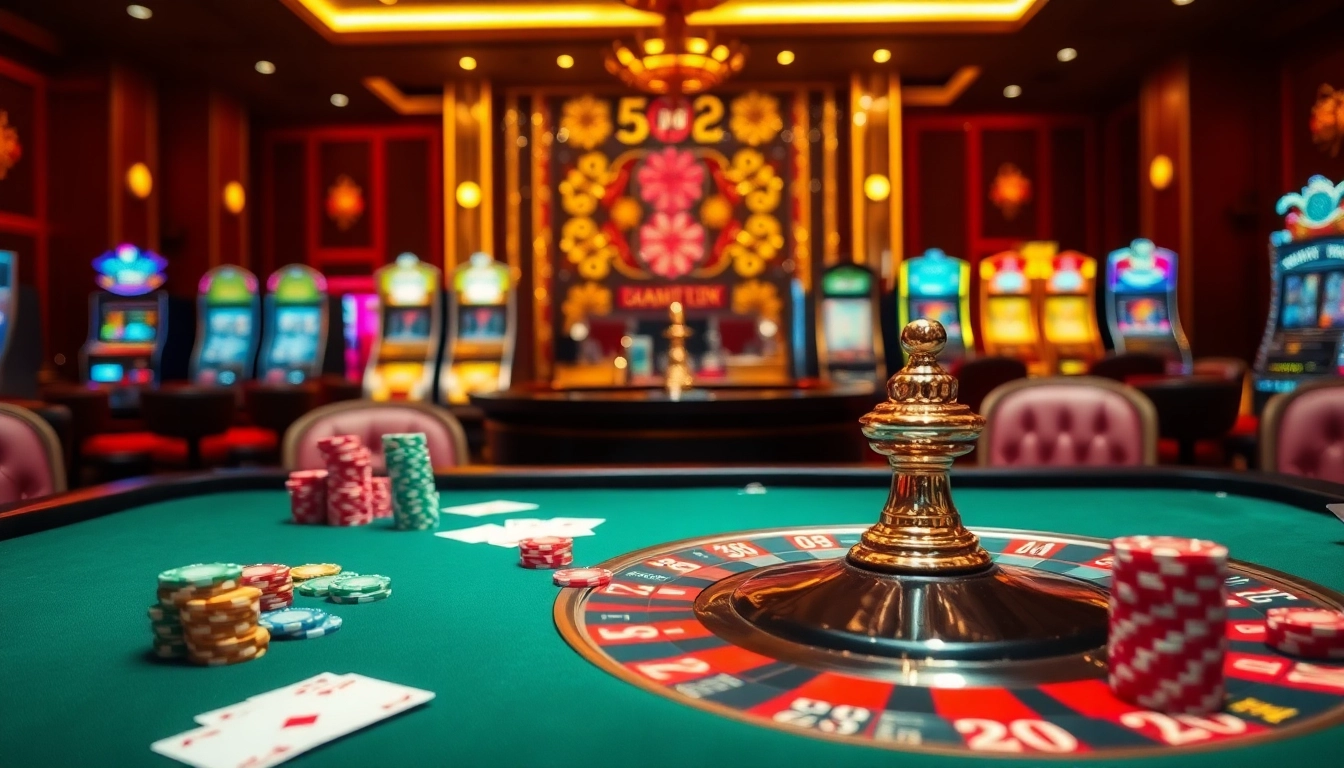 Experience the excitement of gaming at Trang chủ UU88 with vibrant casino tables and thrilling slot machines.