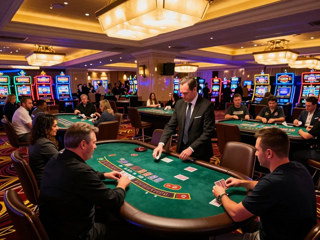 Experience the thrill of blackjack at tip88's exciting casino floor with players and dealers