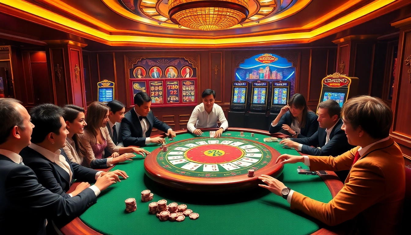 Join the excitement at 789club with players enjoying poker at a luxurious casino table.