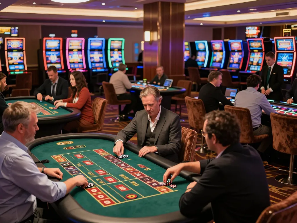OnBet players placing bets at a vibrant casino roulette table, showcasing strategy and excitement