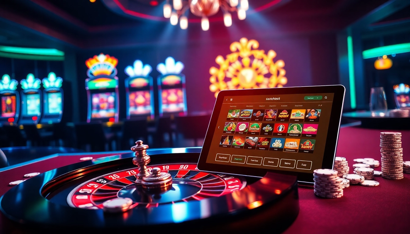 Experience the thrill of gambling at the casino with ทางเข้า soibet ล่าสุด featured prominently in a vibrant scene.