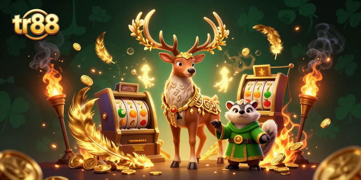 Experience thrilling gameplay at tr88 with vivid characters, slot reels, and gold coins.