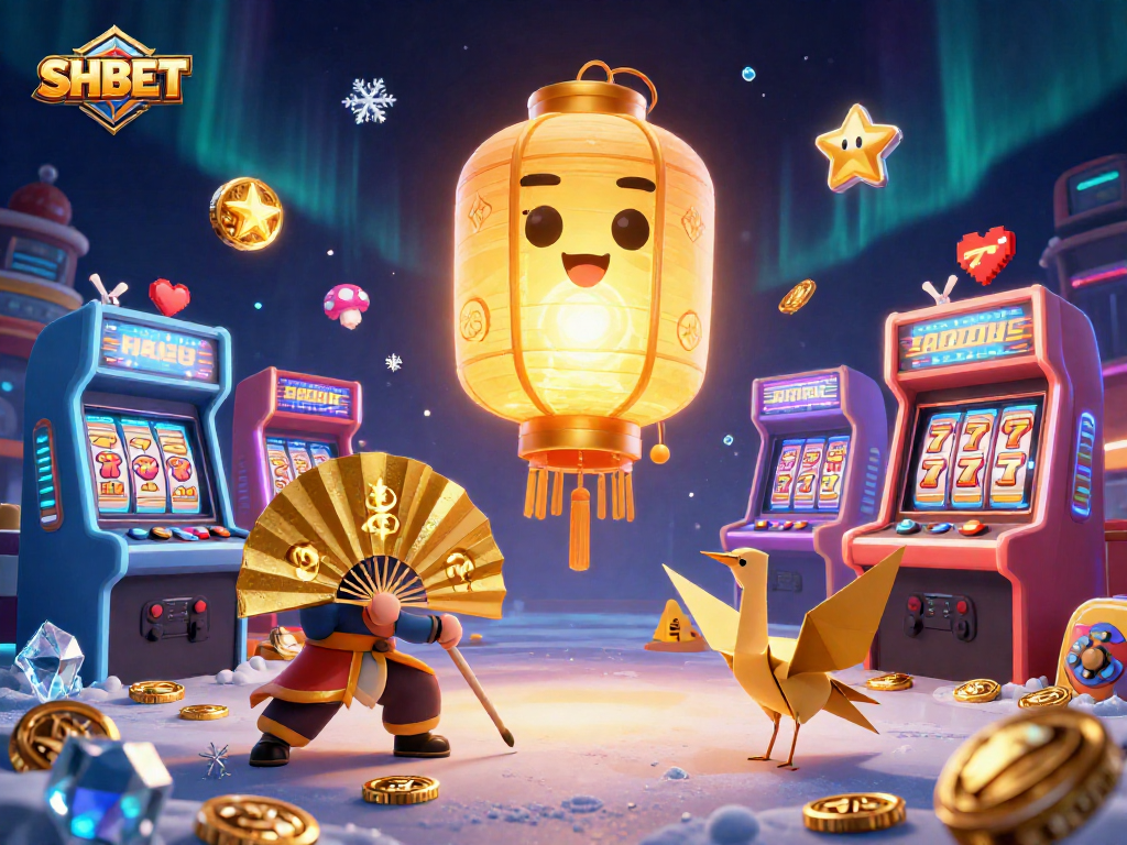 Engage with SHBET at a vibrant night market casino featuring lucky symbols and joyful game action.