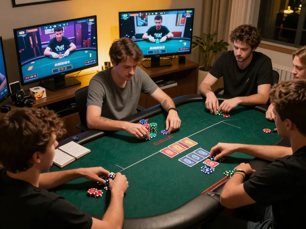 Players engaging in a strategic online poker game on 33win, showcasing intense gameplay and social interaction.