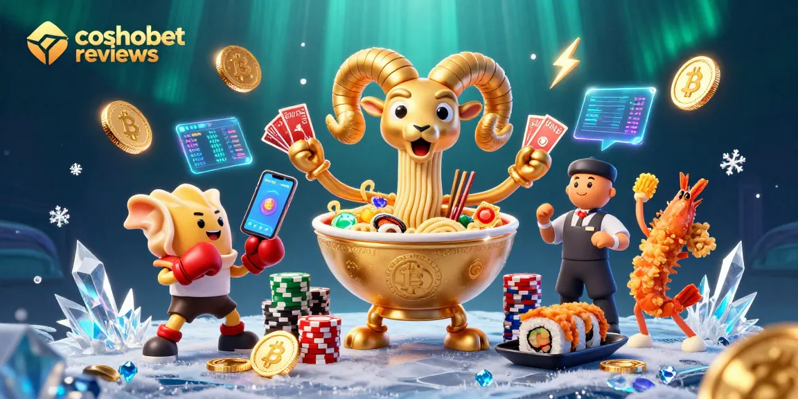 Engaging cosmobet reviews scene with lively 3D casino characters and playful crypto elements.