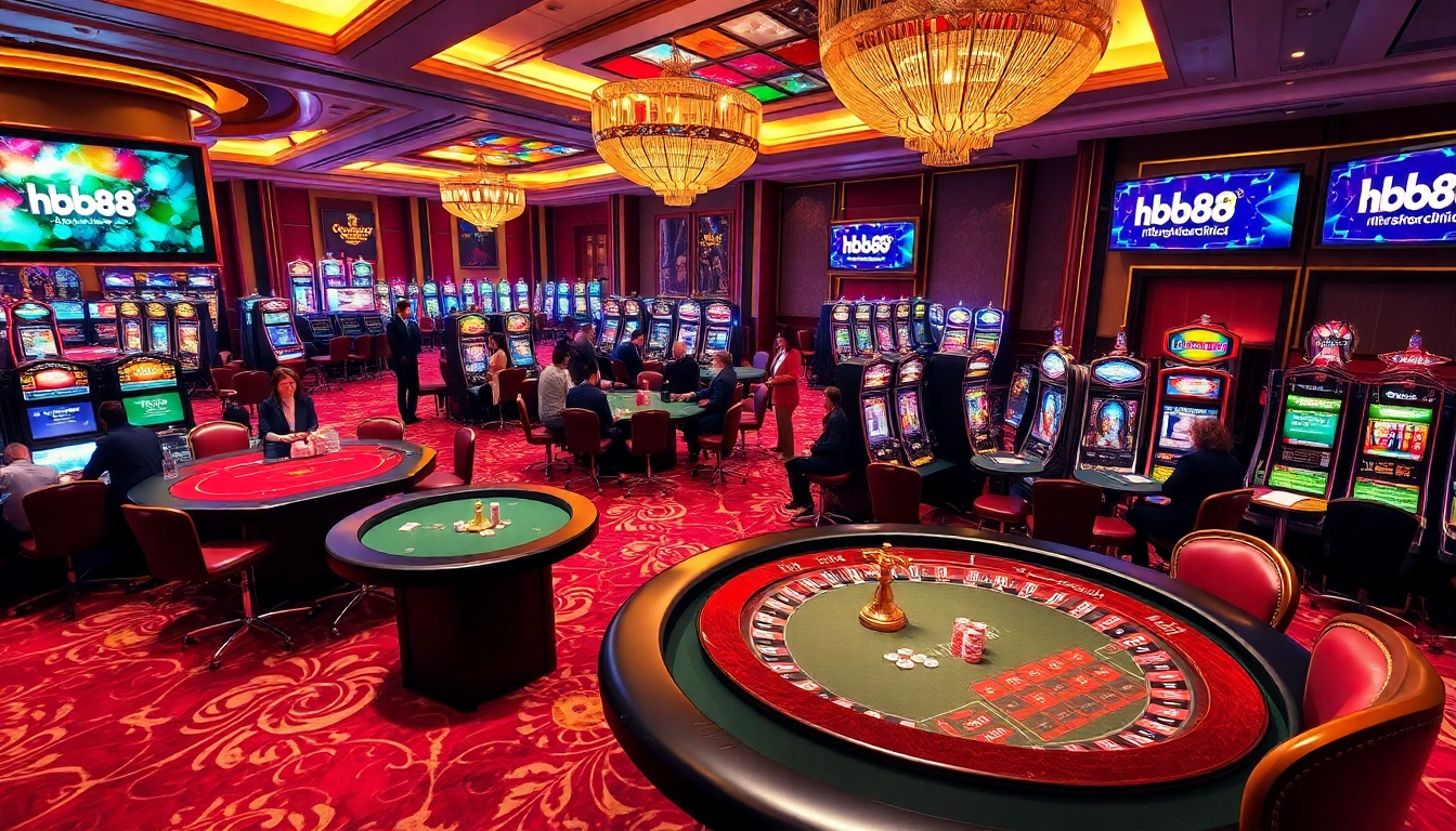 Experience dynamic casino excitement at https://hb88.clinic/ featuring poker tables and vibrant slot machines.