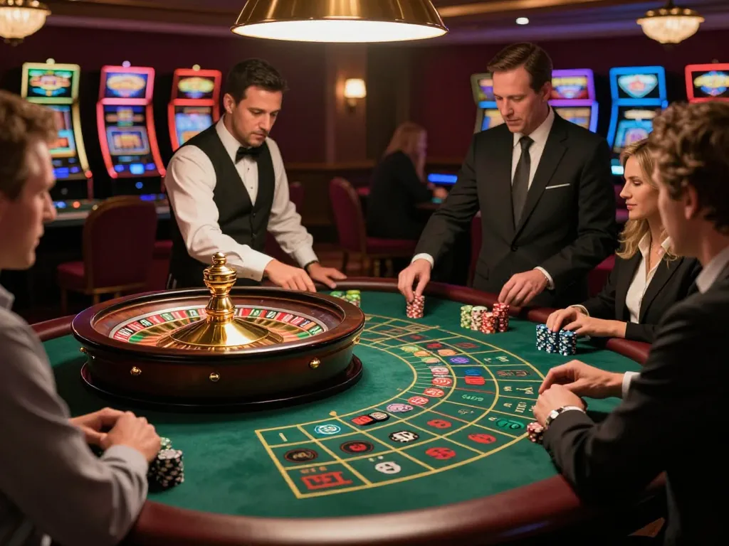 Players engage in fast-paced roulette action at vu88, showcasing strategy and luxury in a casino setting.