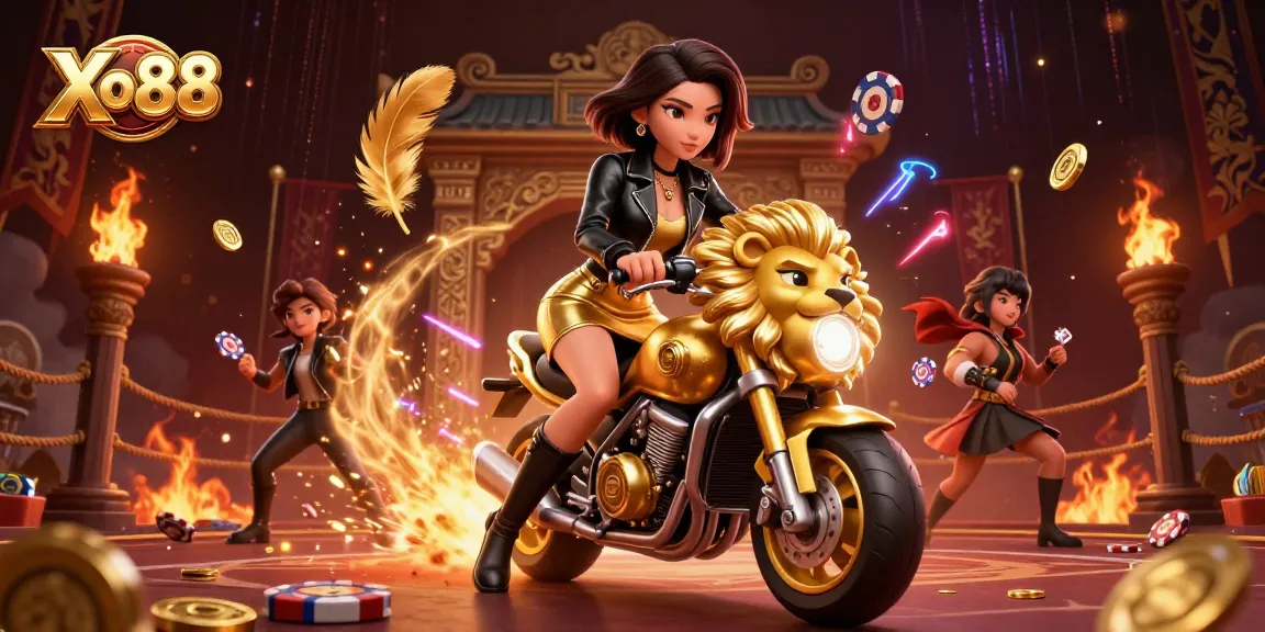 Xo88 showcases thrilling casino excitement with a glamorous Asian woman and golden lion theme