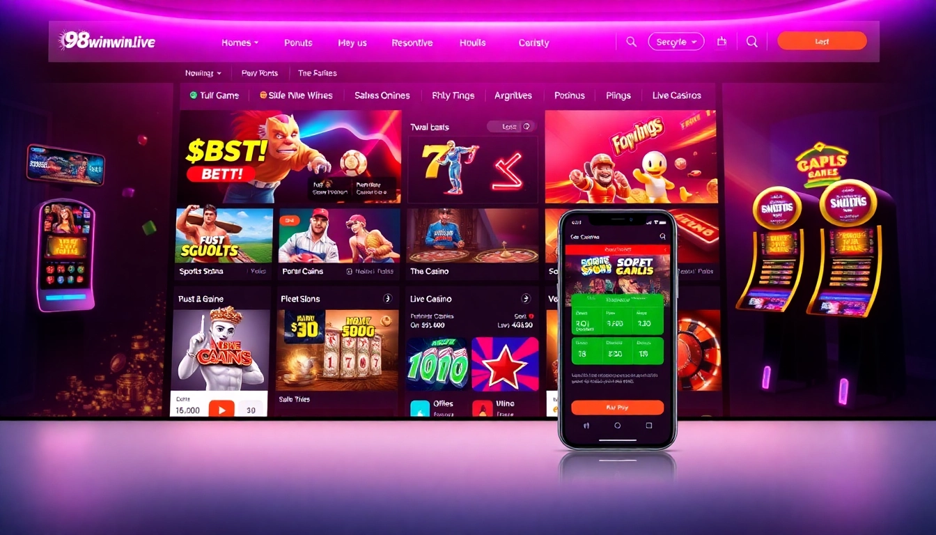 Interactive online gambling interface of 98winwin.live showcasing sports betting and slots.