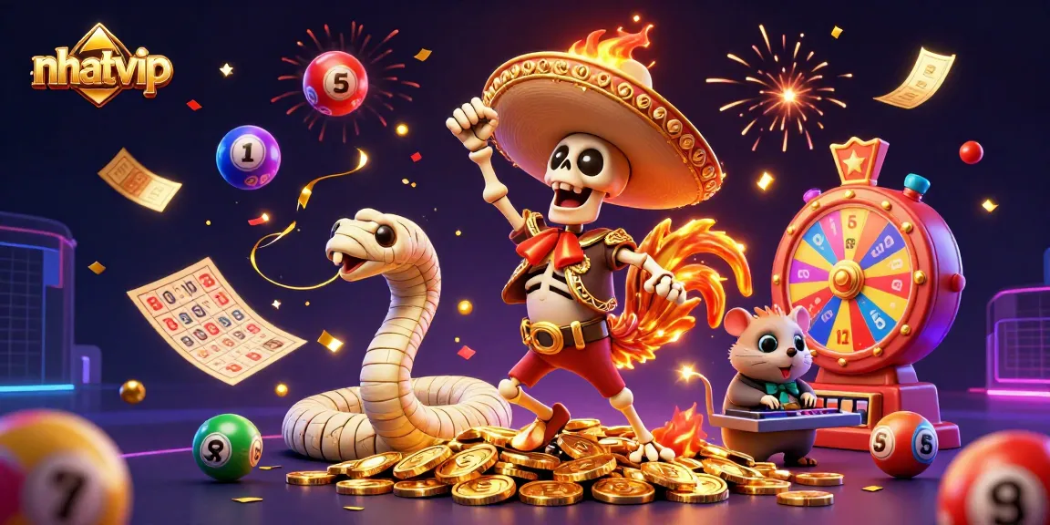 Nhatvip offers an exciting online gambling experience with a vibrant celebration of winnings and games.