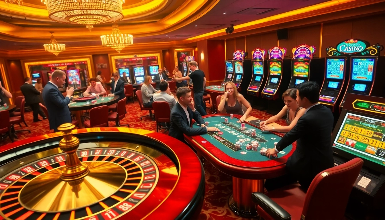 Experience excitement at nohu90 casino with vibrant poker tables and lively slot machines.