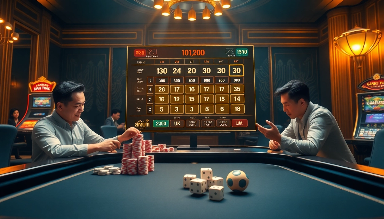 Engage in Đánh Lô Đề Online with an elegant visual of virtual betting tables and lottery systems.