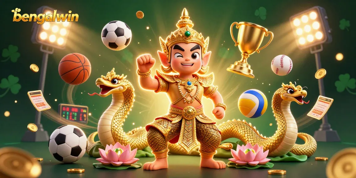 Bengalwin offers thrilling sports betting opportunities with vibrant games, trophies, and success symbols.