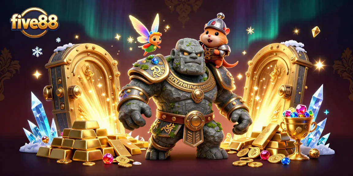 Experience thrilling adventures with five88 in a fantastical casino scene filled with treasures and magic.