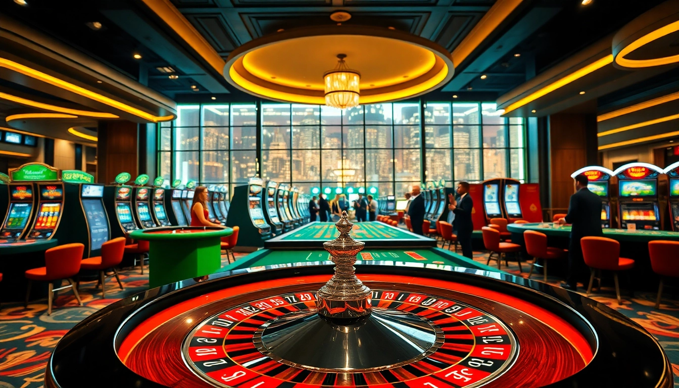 Experience the thrill of RR88 in a vibrant casino setting with lively tables and players.